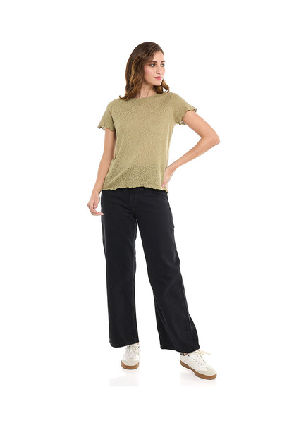 R&B Solid Wide Leg Jeans with Button Closure