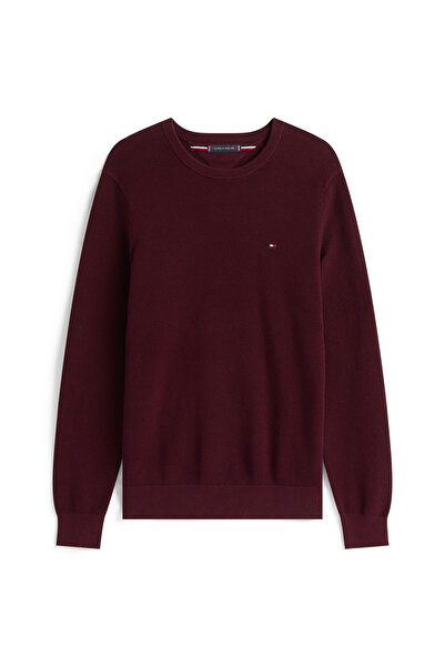 Tommy Hilfiger Men Deep Burgundy Crew Neck Essential Structure Pullover Sweater