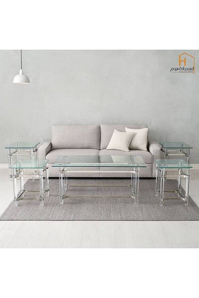 Al Saada Home Steel Acrylic Rectangular Table Set - Silver - 4+1 pcs