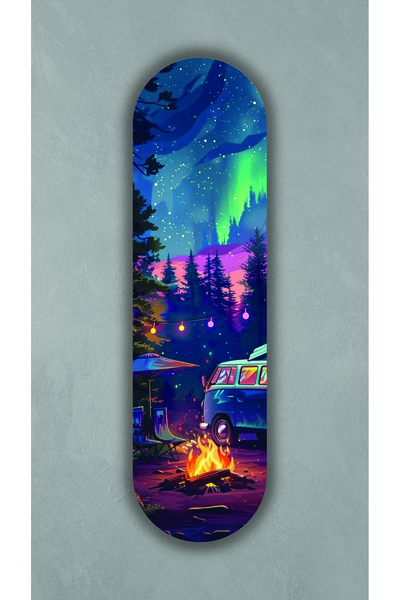 Korhan Atölye Kuzey Işıkları Kampı - Dekoratif 4mm MDF Duvar Panosu (75x20 cm)