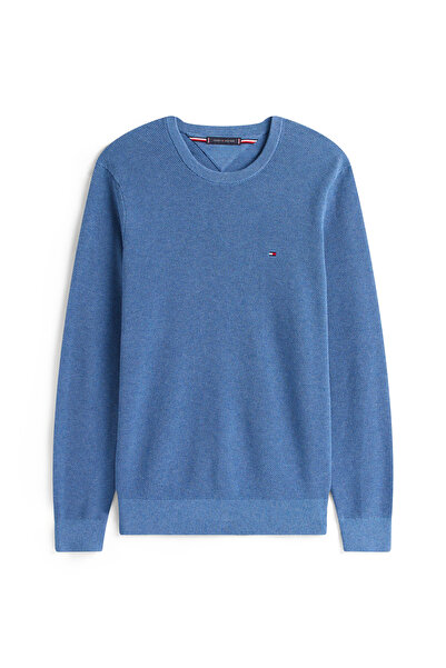 Tommy Hilfiger Tommy Hilfiger Men Petrol Blue Heather Crew Neck Essential Structure Pullover Sweater