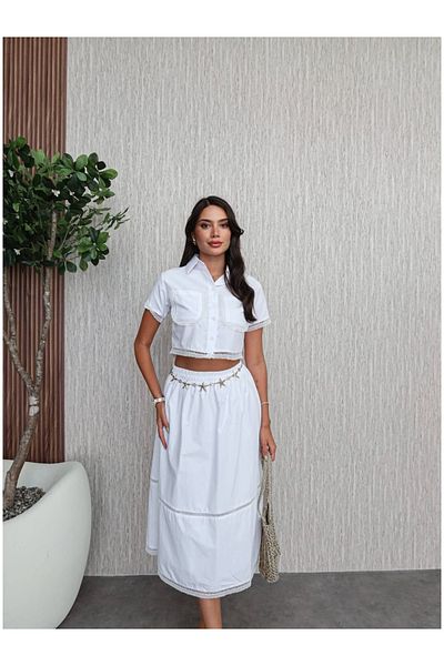 ESRAHELVACI Pocketed Embroidery Detail Skirt Suit