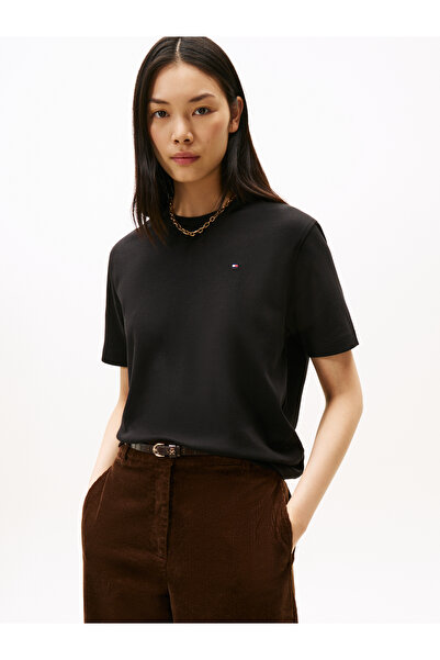 Tommy Hilfiger Tommy Hilfiger Women Black Short Sleeve Crew Neck Modern Interlock Box T-Shirt