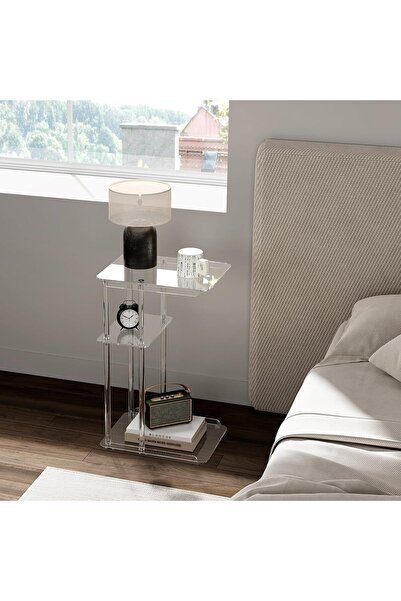 Slasa Acrylic Side Table in C Shape by SLASA, 3-Tier Modern Design
