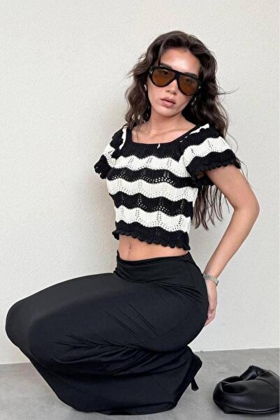 Seeh Μαύρο πλεκτό γυναικείο μπλουζάκι SH285