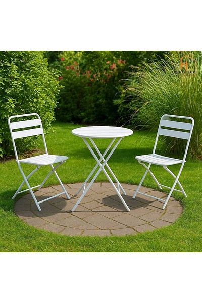 Al Saada Home Tea Table Set - 2 Chairs - White