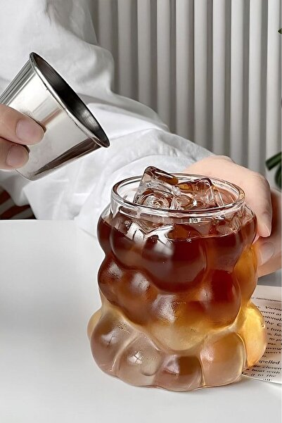 Reoona Bubble Glass Cup 2Pcs Heat Resistant Borosilicate Cold Coffee Cups Soft Drink Cup