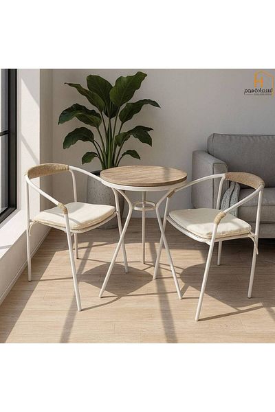 Al Saada Home Distinguished Tea Table Set - 2 Chairs - Light Gray