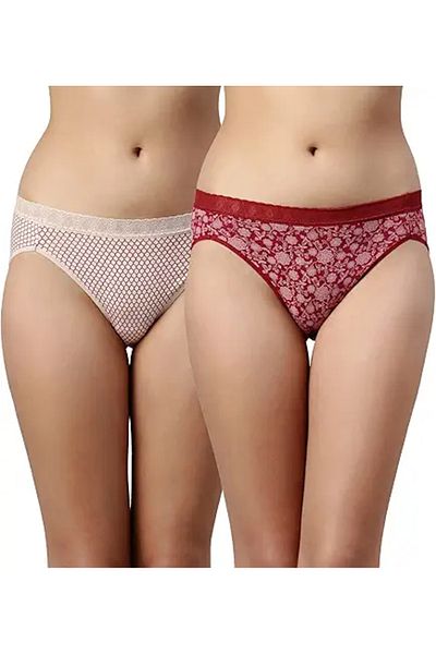 Enamor Cotton Hipster Panties for Women Pack of 2 Colors & Prints May Vary(CH06-Multicolorprint-L)