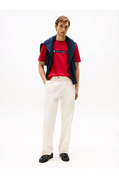 Tommy Hilfiger Tommy Hilfiger Men Medium Red Short Sleeve Crew Neck Hilfiger Chest Insert T-Shirt