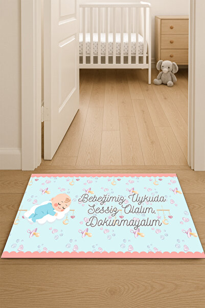 Getcarpet Yeni Doğan Bebek Uyarı Paspası Kapı Önü | Dokunma ve Öpme Uyarılı Esprili Tasarım