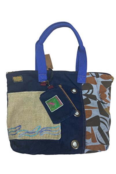 Old Cotton Vintage Shabby Multicolor Medium Size Daily Travel Trip Shoulder Bag 36Cmx34Cm