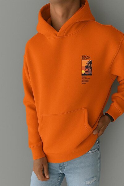 E-ROMA Hanorac din bumbac pieptănat cu 3 fire, cu imprimeu SUNSET