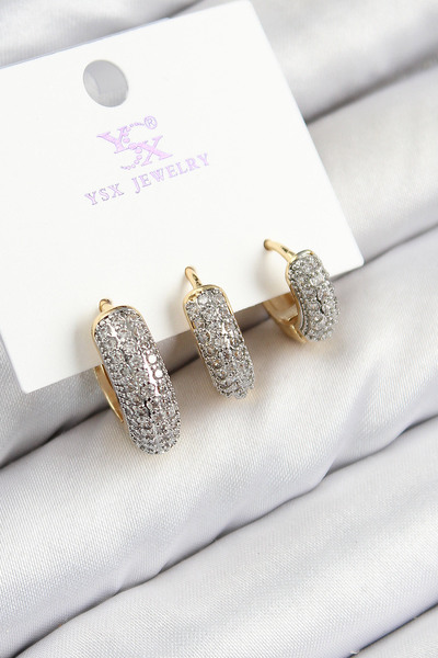 STİLLOVE Brass Zircon Stone 3-Piece Hoop Model Gold and Silver Color Women's Earrings
