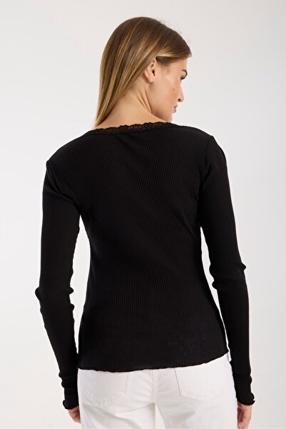 G-FOX Women's Long Sleeve Square Neck Lace Detail 100% Cotton Blouse – Stylish and Comfortable 3004