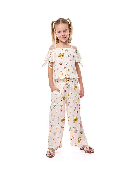 R&B Floral Printed Pants with Drawstring Waist