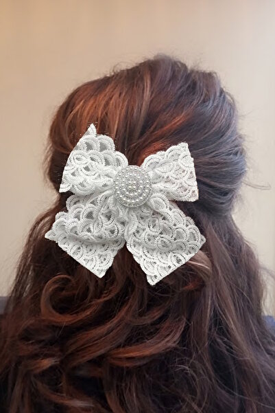 CAŞ DEKORASYON White Color Stone and Pearl Lace Ribbon Clamp Buckle