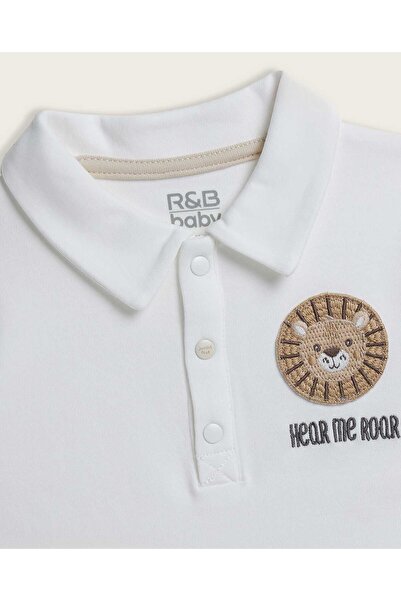 R&B Embroidered Collared Romper with Short Sleeves