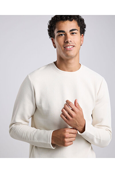 R&B Textured T-Shirt with Crew Neck and Long Sleeves