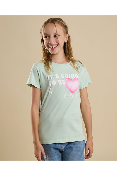 R&B Graphic Print T-Shirt with Crew Neck and Short Sleeves