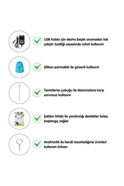 Kids Maker Pembe 3D Kalem Full Set-Adaptörlü-Şablon Kitabı-Filament-Temizleme Çubuğu-Parmak Koruyucu-Anahtarlık