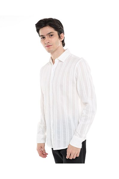 R&B Self Patterned Shirt with Classic Collar and Long Sleeves