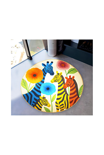 Rugs Modern Halı سجادة دائرية منسوجة بنمط الزهور والزرافات متعددة الألوان من ...