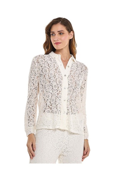 R&B Openwork Shirt with Spread Collar and Long Sleeves