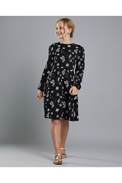 R&B فستان مطبوع واسع مع رقبة دائرية وأكمام طويلة