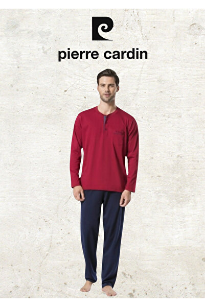 Pierre Cardin Erkek Giyim Penye %100 Pamuk Uzun Kollu Bordo Pijama Takımı (2 Adet Hediye Çorap) OL.PC.5454.001