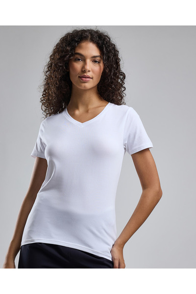 R&B تي شيرت سادة برقبة على شكل حرف V وأكمام قصيرة