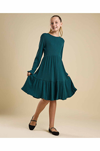 R&B فستان مضلع متعب مع رقبة دائرية وأكمام طويلة