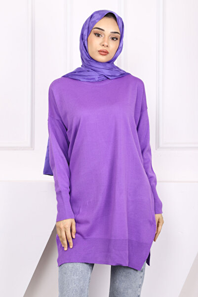 İmajButik Mor Merserize Salaş Triko Tunik