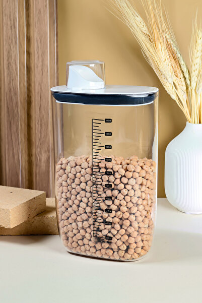 Poomy 2000 ml Vacuum Food and Pulses Storage Container with Scale and Lid