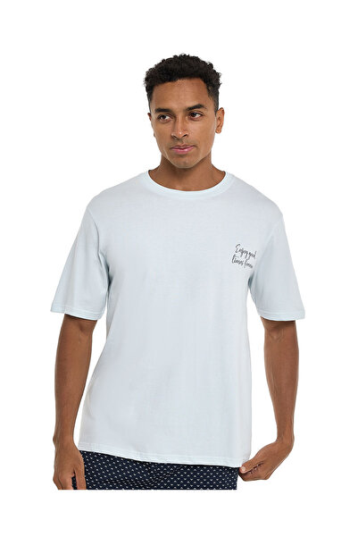 R&B تي شيرت بطبعة خطية مع رقبة دائرية وأكمام قصيرة