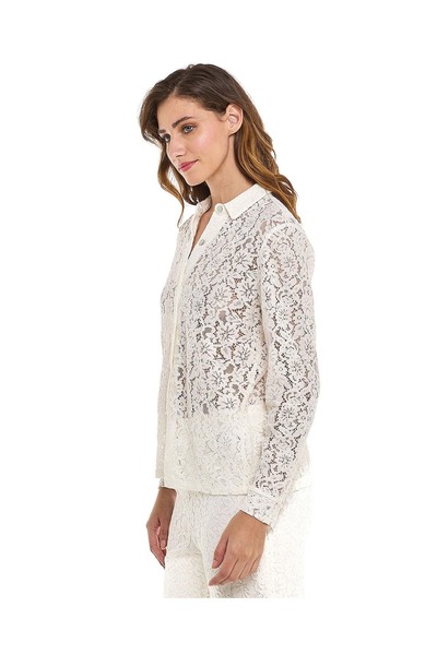 R&B Openwork Shirt with Spread Collar and Long Sleeves