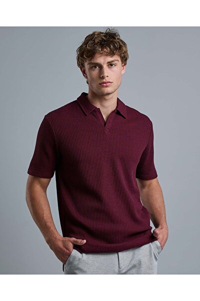 R&B Textured Polo T-Shirt with Short Sleeves
