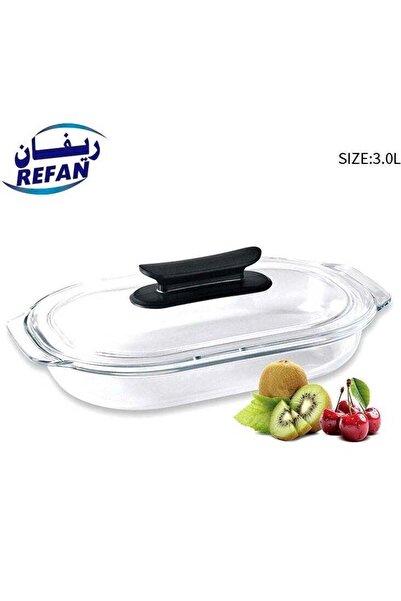 Rivan صينية خبز زجاجية مقاومة للحرارة مع غطاء سعة 3.0 لتر