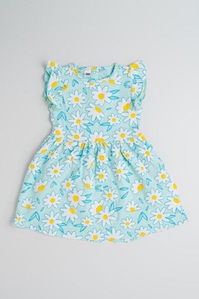 İDO IDO, Dress with A-line cut, floral pattern, and ruffled sleeves, White, Mint Green, 128 CM