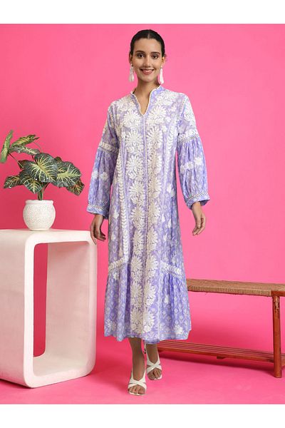 alaya Hand Embroidered Chikankari Mulmul Cotton Printed Jalabiya-AL4053