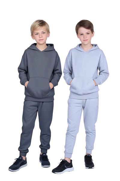 FYK KİDS 2-Pack Kangaroo Pocket Hooded Sweatshirt Without Printing for Boys