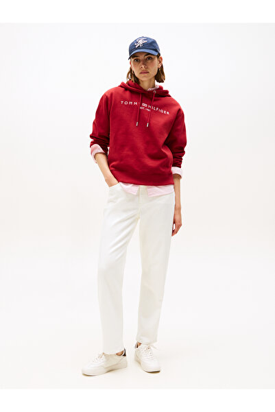 Tommy Hilfiger Tommy Hilfiger Women Regatta Red Modern Regular Corporate Logo Pullover Hoodie