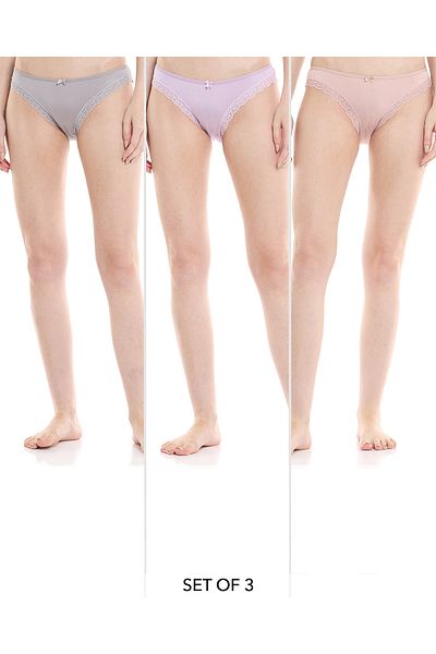 R&B Pack of 3 Lace Trim Brazilian Briefs
