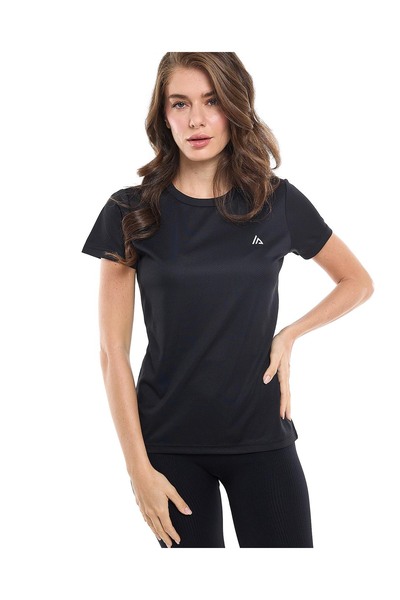 R&B تي شيرت رياضي بتفاصيل الشعار مع رقبة دائرية وأكمام قصيرة