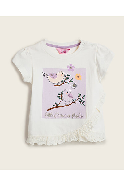 R&B Embroidered Top with Crew Neck and Puff Sleeves