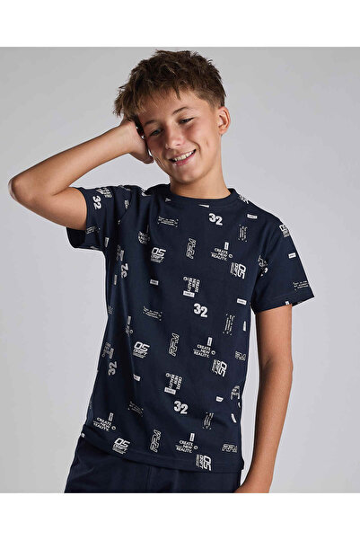 R&B Printed T-Shirt with Crew Neck and Short Sleeves