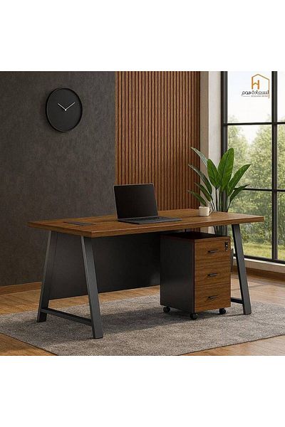 Al Saada Home Wooden Office Desk - Brown Grey - 140×70×75 cm