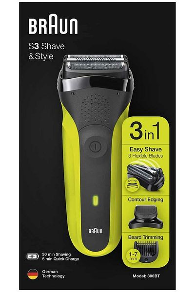 Braun Shaver 300BT Green Series Rotation Electric Shaver Trimmer, Black