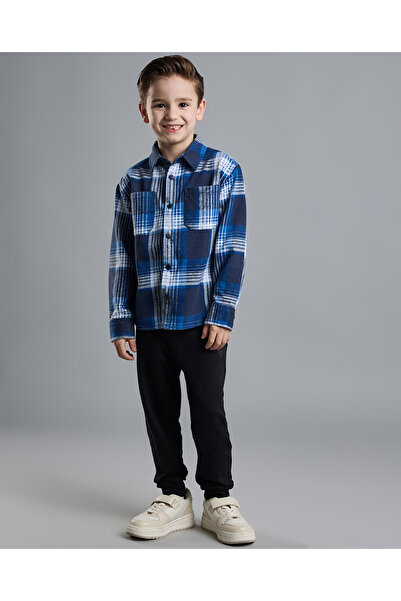 R&B Plaid Shirt with Classic Collar and Long Sleeves