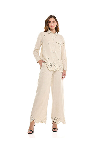 R&B Openwork Wide Leg Pants With Drawstring Waist